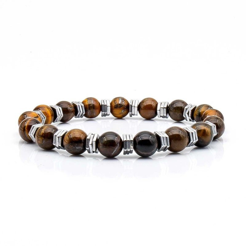 Bransoletka brązowa koraliki - kamienie naturalne tygrysie oko