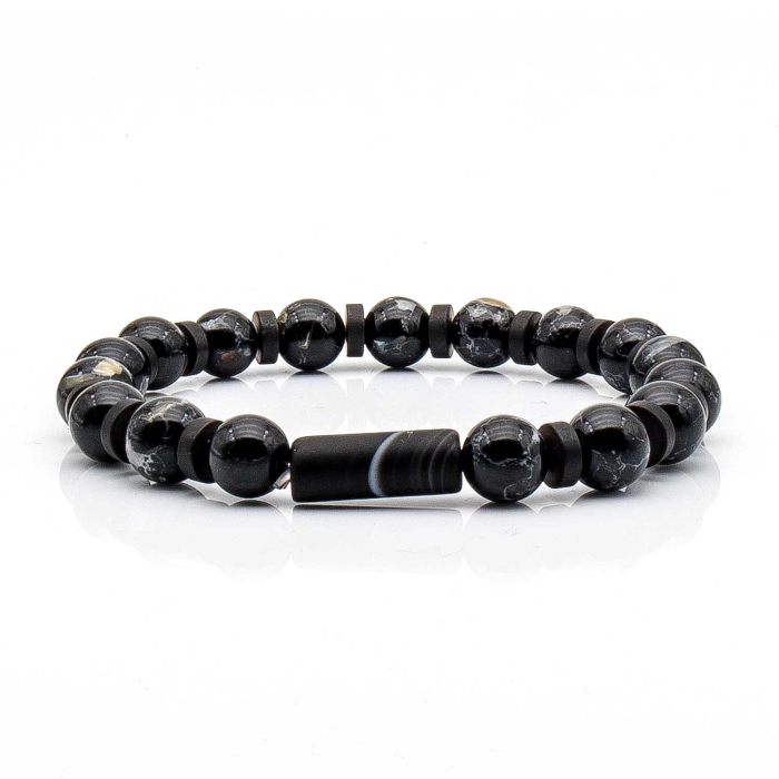 Bransoletka czarna koraliki - kamienie naturalne obsydian