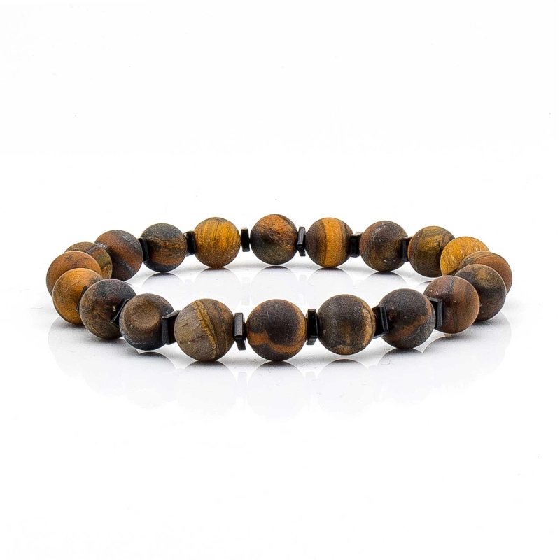 Bransoletka brązowa koraliki - kamienie naturalne tygrysie oko