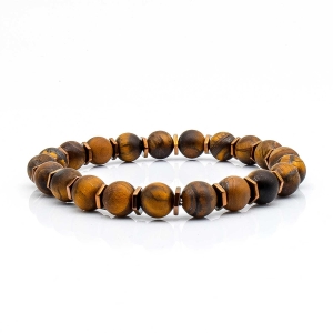 Bransoletka brązowa koraliki - kamienie naturalne tygrysie oko