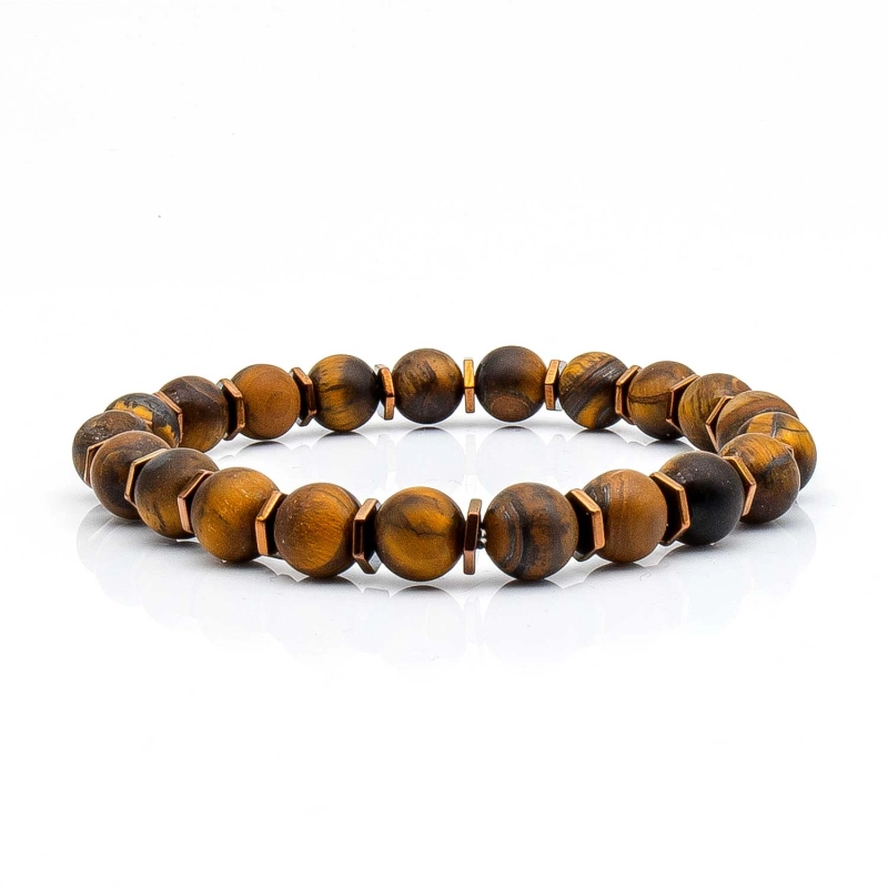Bransoletka brązowa koraliki - kamienie naturalne tygrysie oko