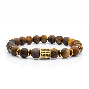 Bransoletka brązowa koraliki - kamienie naturalne tygrysie oko