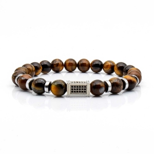 Bransoletka brązowa koraliki - kamienie naturalne tygrysie oko