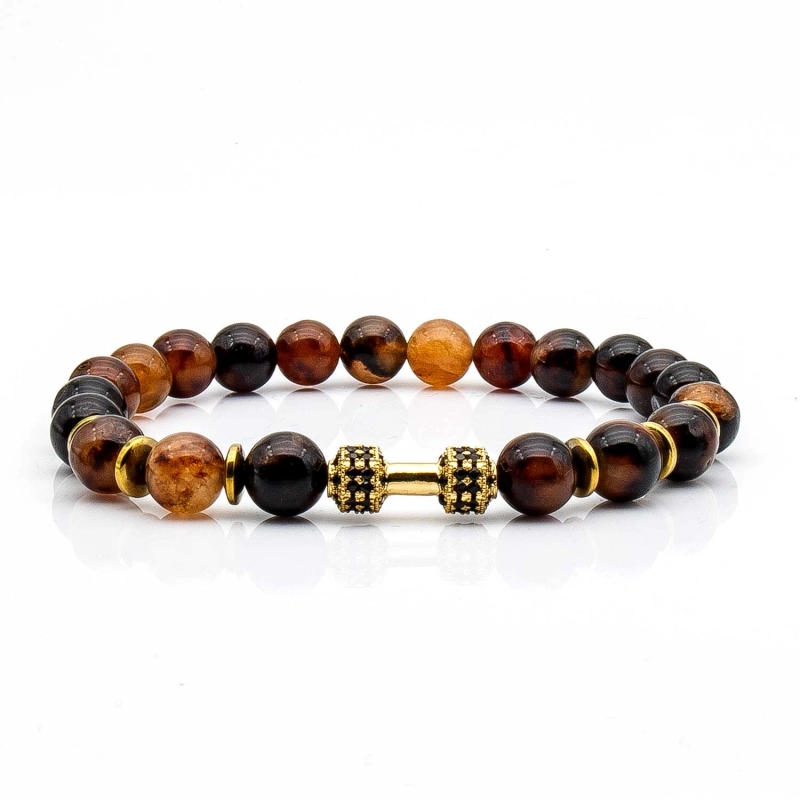 Bransoletka brązowa koraliki - kamienie naturalne tygrysie oko