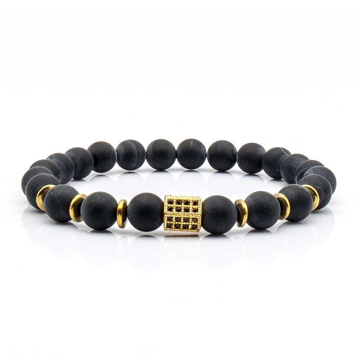 Bransoletka czarna koraliki - kamienie naturalne obsydian