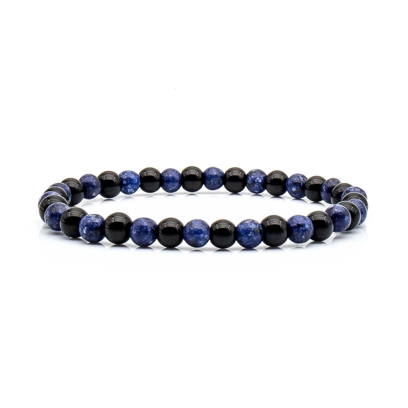 Bransoletka czarno-granatowa - koraliki - kamienie naturalne onyks - lapis