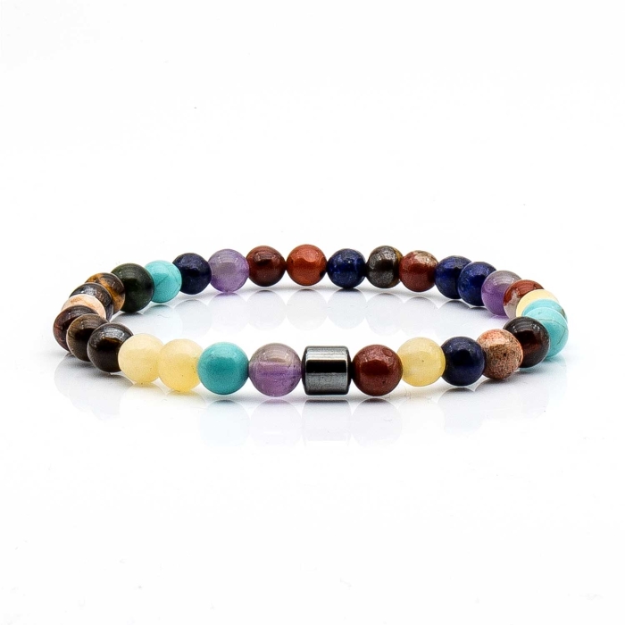 Bransoletka kolorowa - koraliki - mix (jaspis, tygrysie oko, ametyst)