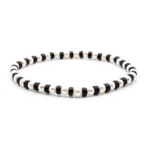 Bransoletka biało-czarna koraliki - kamienie naturalne masa perłowa