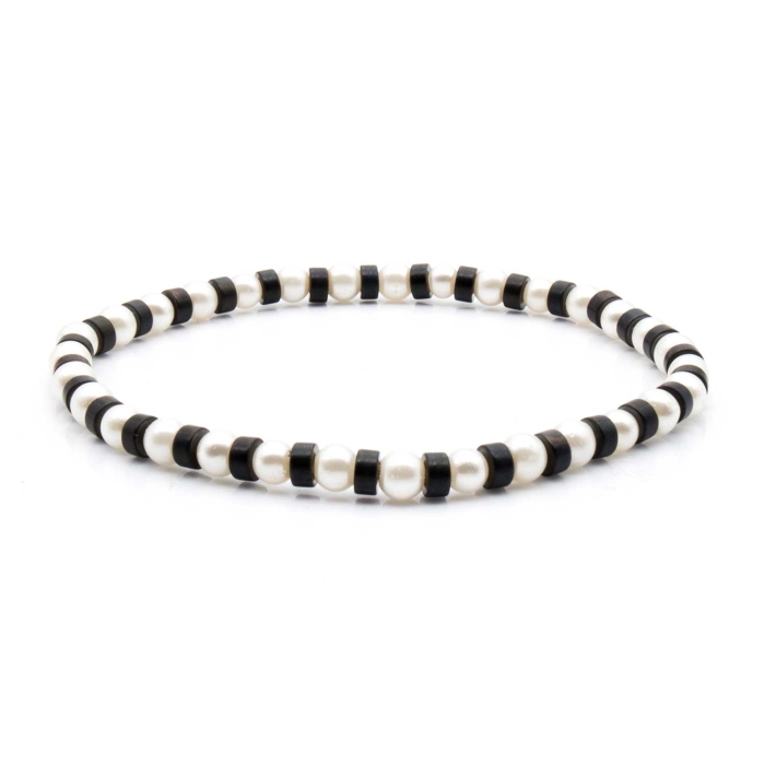 Bransoletka biało-czarna koraliki - kamienie naturalne masa perłowa
