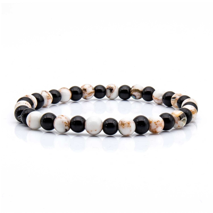 Bransoletka czarno-biała koraliki - kamienie naturalne turmalin