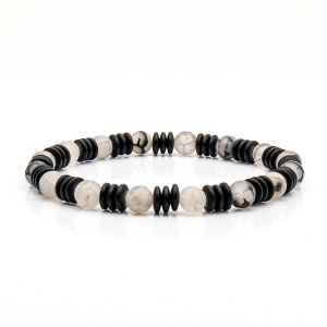Bransoletka czarno-szara koraliki - kamienie naturalne agat