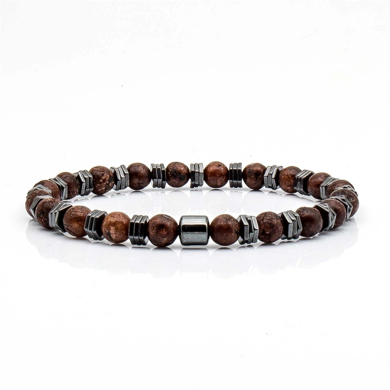 Bransoletka brązowa koraliki - kamienie naturalne agat