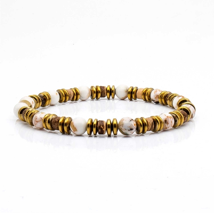 Bransoletka złota / beżowa - koraliki - kamienie naturalne jaspis