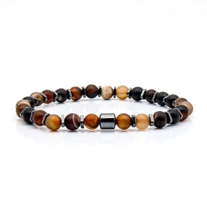 Bransoletka brązowa koraliki - kamienie naturalne agat