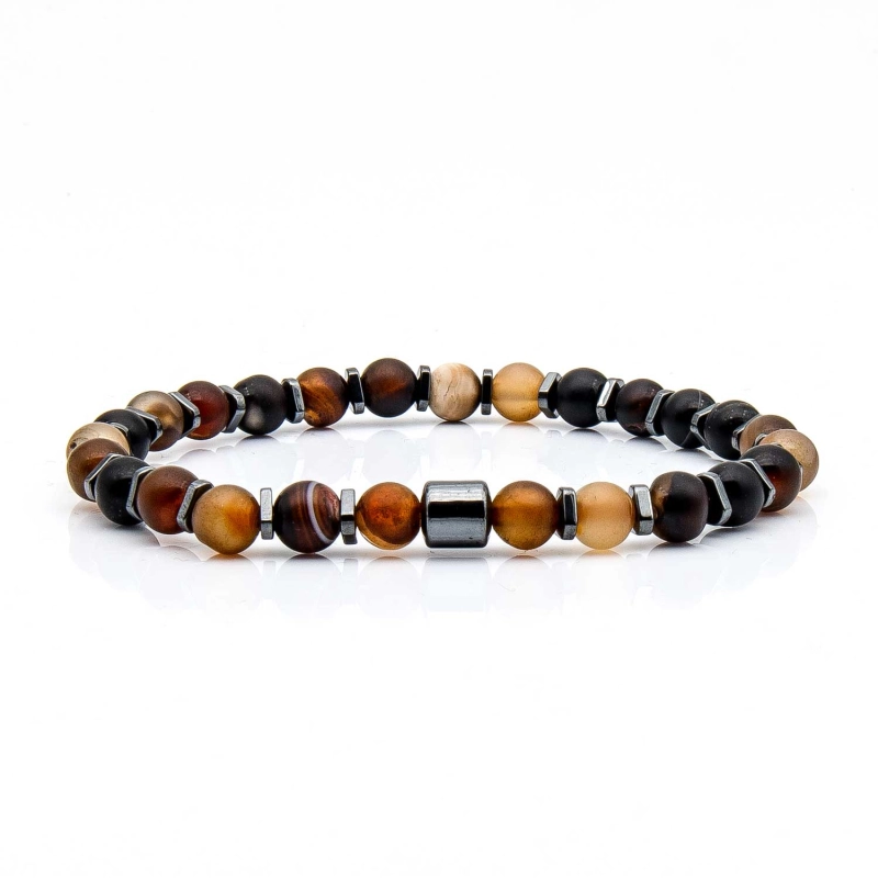 Bransoletka brązowa koraliki - kamienie naturalne agat