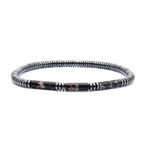 Bransoletka srebrna / grafitowa - koraliki - kamienie naturalne hematyt