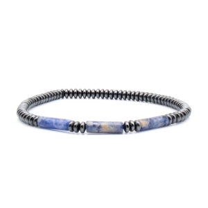 Bransoletka srebrna / grafitowa - koraliki - kamienie naturalne hematyt