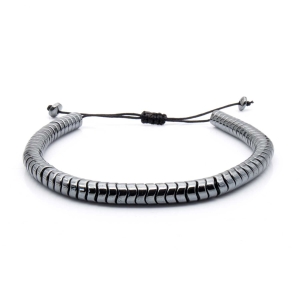 Bransoletka srebrna / grafitowa - koraliki z możliwością regulacji - kamienie naturalne hematyt