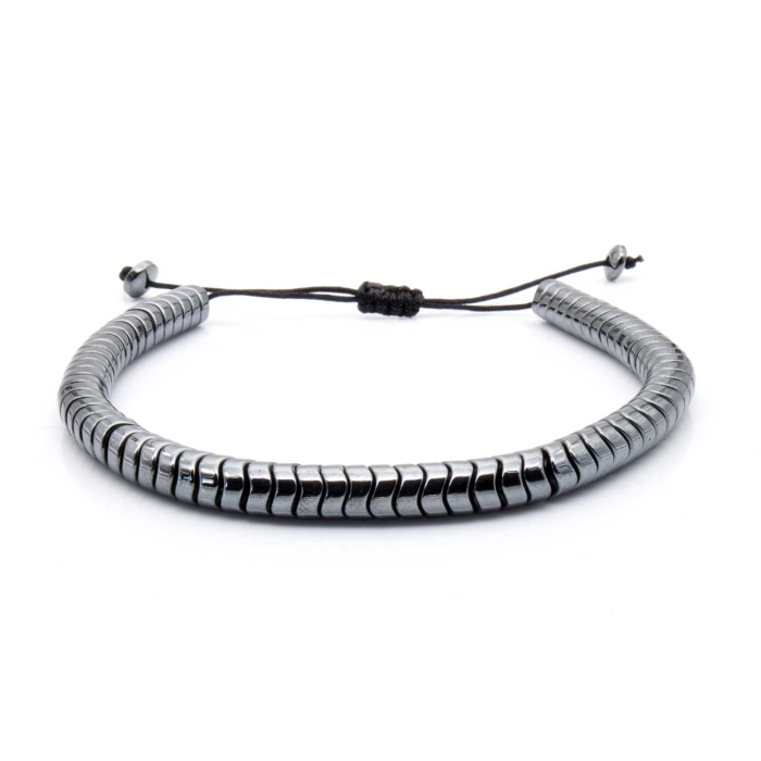 Bransoletka srebrna / grafitowa - koraliki z możliwością regulacji - kamienie naturalne hematyt
