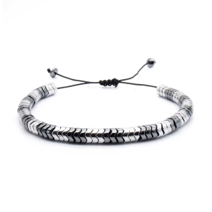 Bransoletka srebrna / grafitowa - koraliki z możliwością regulacji - kamienie naturalne hematyt