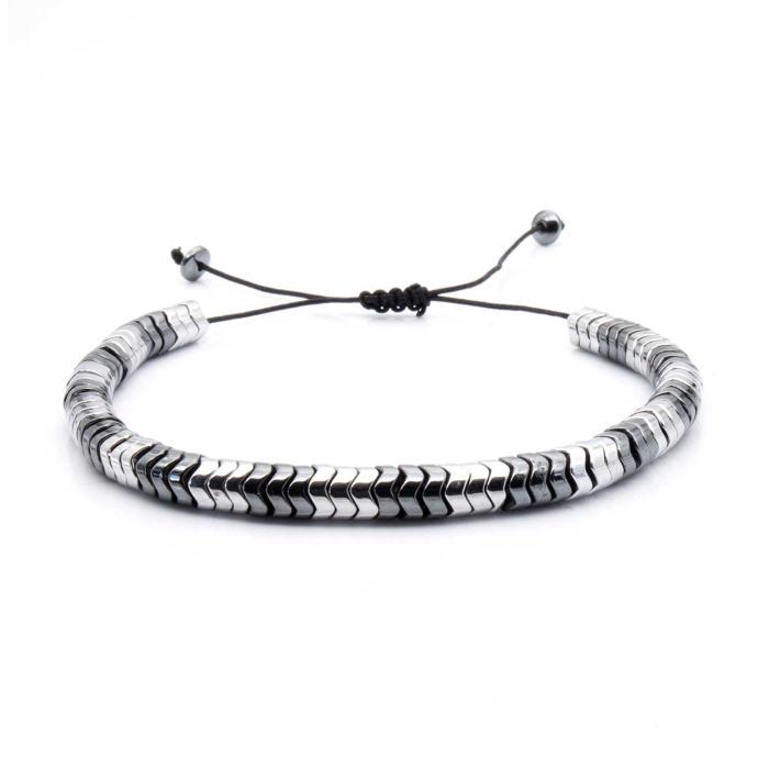 Bransoletka srebrna / grafitowa - koraliki z możliwością regulacji - kamienie naturalne hematyt