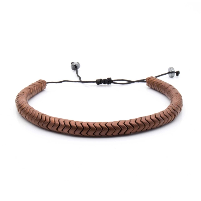 Bransoletka brązowa / miedziana - koraliki z możliwością regulacji - kamienie naturalne hematyt