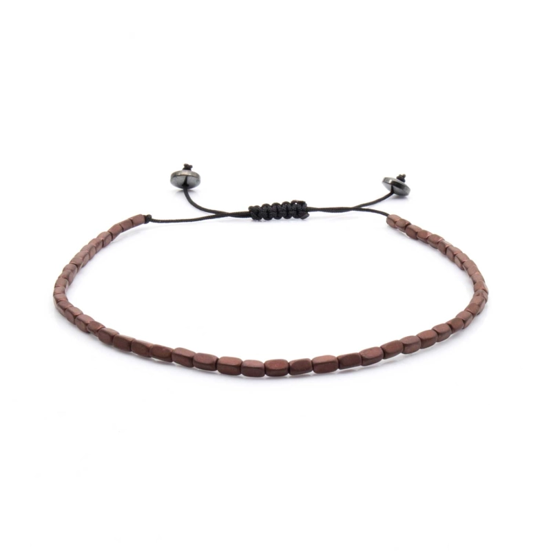 Bransoletka brązowa / miedziana - koraliki z możliwością regulacji - kamienie naturalne hematyt
