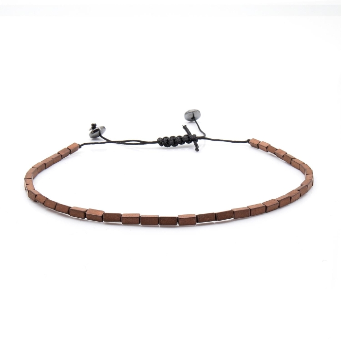 Bransoletka brązowa / miedziana - koraliki z możliwością regulacji - kamienie naturalne hematyt