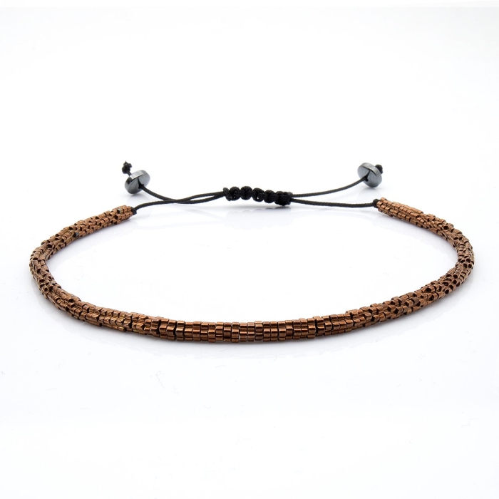 Bransoletka brązowa / miedziana - koraliki z możliwością regulacji - kamienie naturalne hematyt