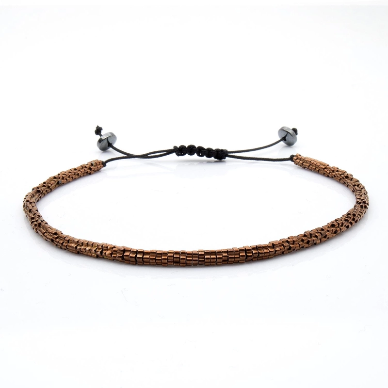 Bransoletka brązowa / miedziana - koraliki z możliwością regulacji - kamienie naturalne hematyt