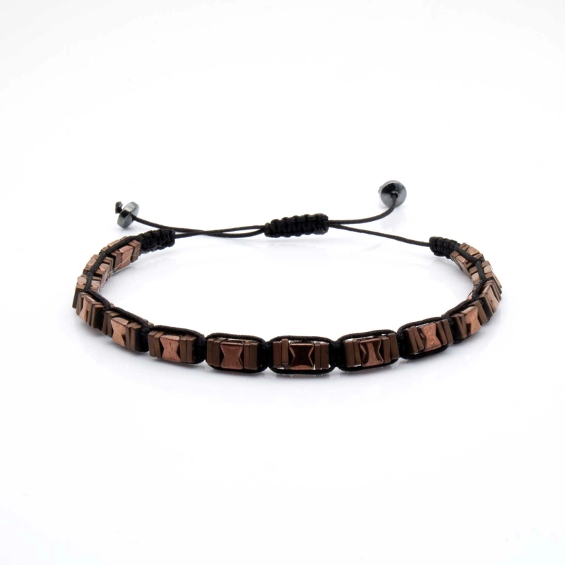 Bransoletka brązowa / miedziana - koraliki z możliwością regulacji - kamienie naturalne hematyt