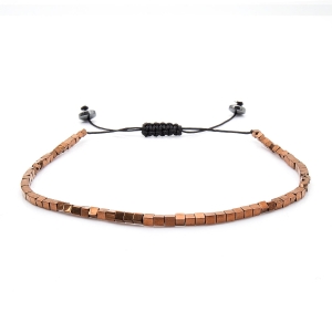 Bransoletka brązowa / miedziana - koraliki z możliwością regulacji - kamienie naturalne hematyt