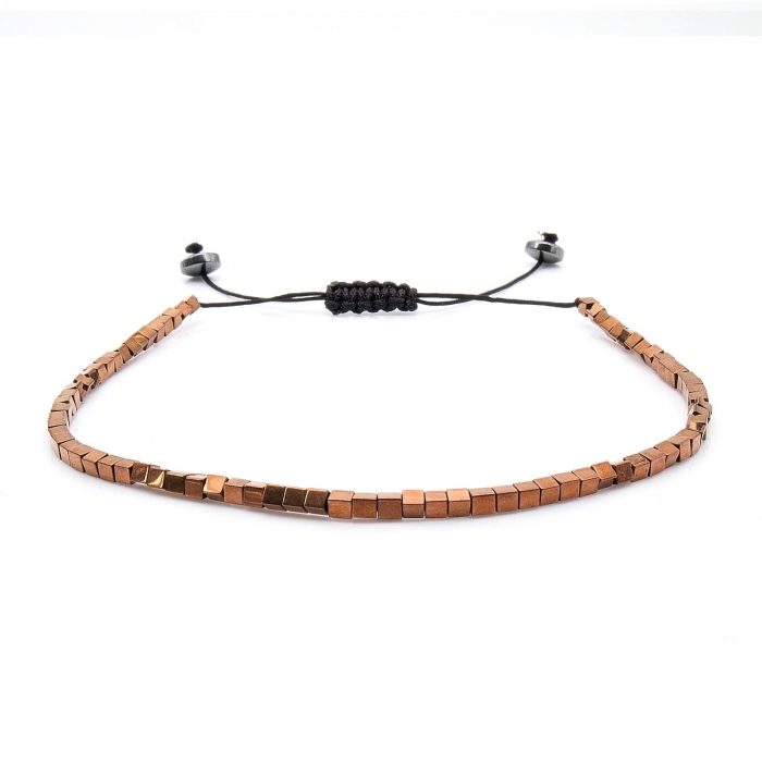 Bransoletka brązowa / miedziana - koraliki z możliwością regulacji - kamienie naturalne hematyt