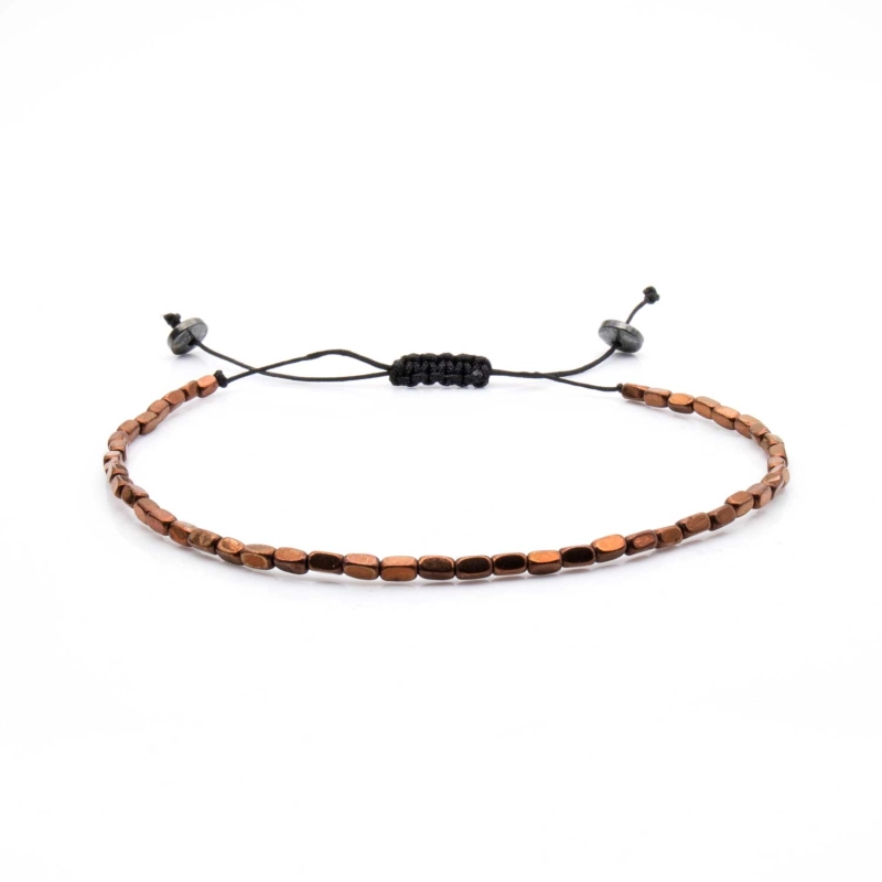 Bransoletka brązowa / miedziana - koraliki z możliwością regulacji - kamienie naturalne hematyt