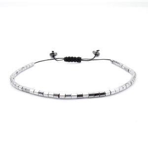 Bransoletka srebrna / grafitowa - koraliki z możliwością regulacji - kamienie naturalne hematyt