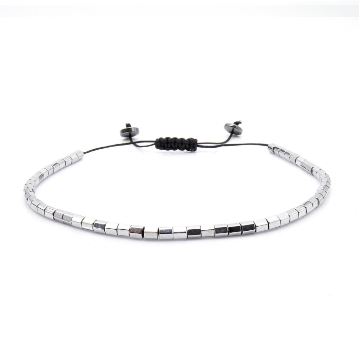 Bransoletka srebrna / grafitowa - koraliki z możliwością regulacji - kamienie naturalne hematyt