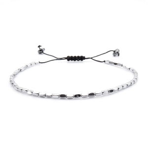 Bransoletka srebrna / grafitowa - koraliki z możliwością regulacji - kamienie naturalne hematyt