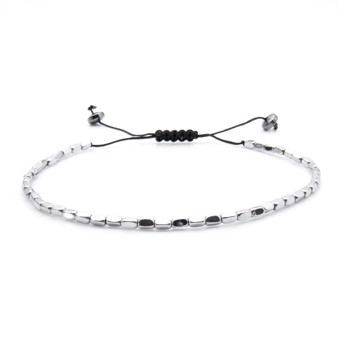 Bransoletka srebrna / grafitowa - koraliki z możliwością regulacji - kamienie naturalne hematyt