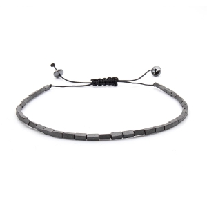 Bransoletka srebrna / grafitowa - koraliki z możliwością regulacji - kamienie naturalne hematyt