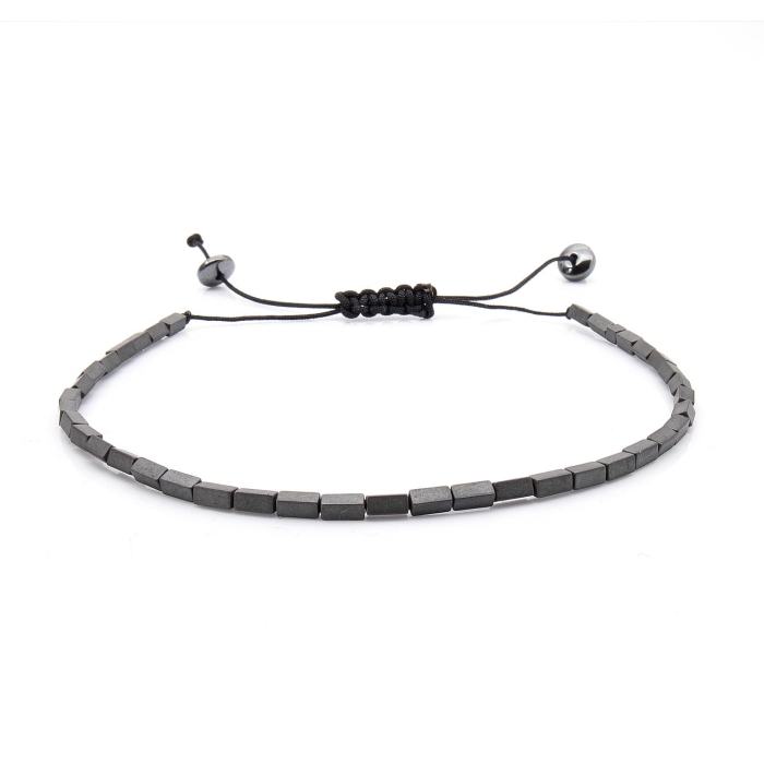 Bransoletka srebrna / grafitowa - koraliki z możliwością regulacji - kamienie naturalne hematyt