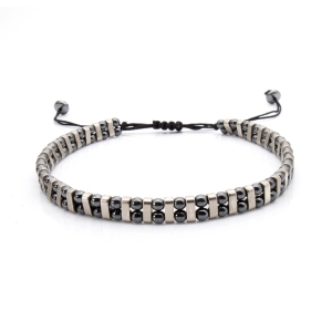 Bransoletka srebrna / grafitowa - koraliki z możliwością regulacji - kamienie naturalne hematyt