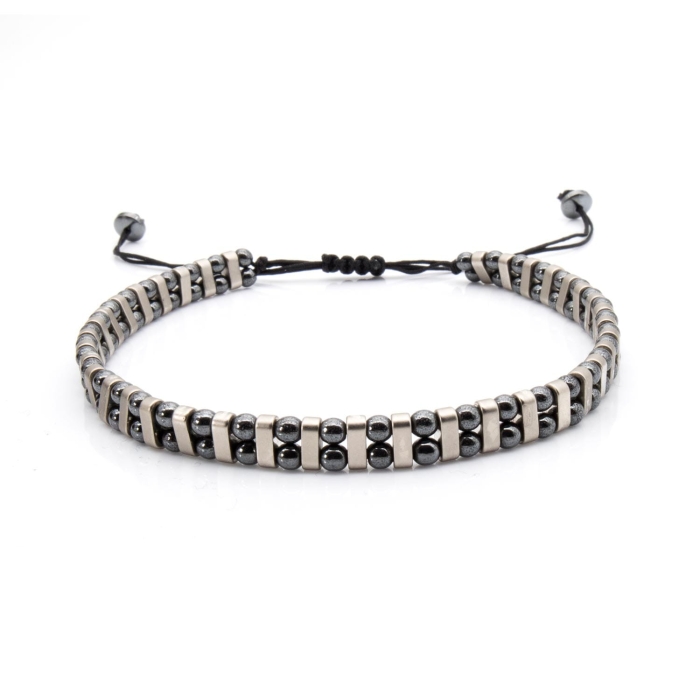 Bransoletka srebrna / grafitowa - koraliki z możliwością regulacji - kamienie naturalne hematyt