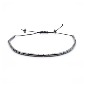Bransoletka srebrna / grafitowa - koraliki z możliwością regulacji - kamienie naturalne hematyt