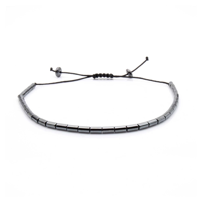 Bransoletka srebrna / grafitowa - koraliki z możliwością regulacji - kamienie naturalne hematyt