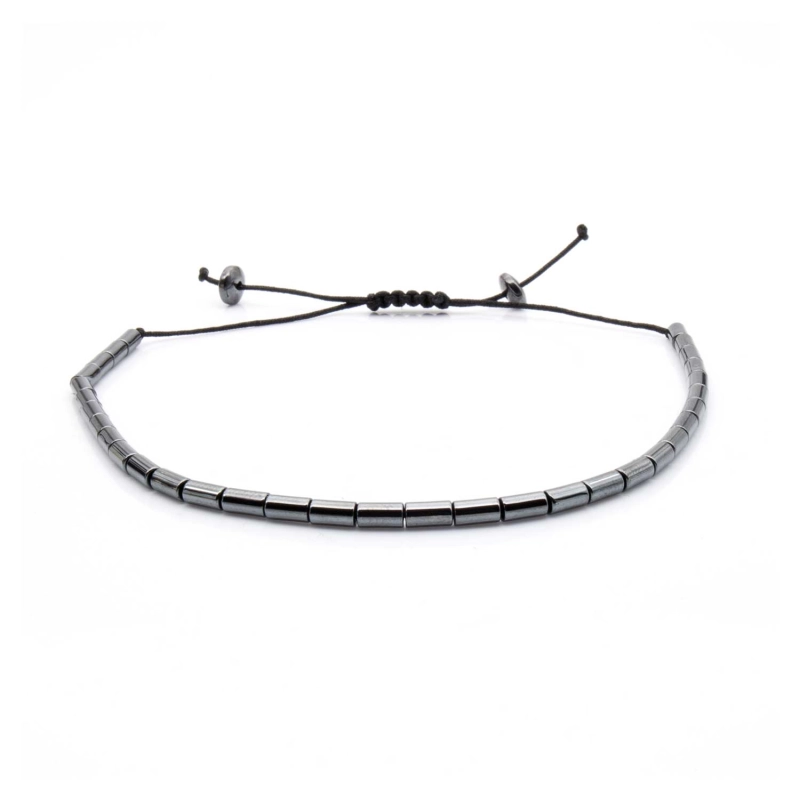Bransoletka srebrna / grafitowa - koraliki z możliwością regulacji - kamienie naturalne hematyt