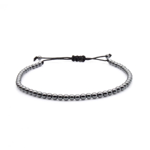 Bransoletka srebrna / grafitowa - koraliki z możliwością regulacji - kamienie naturalne hematyt