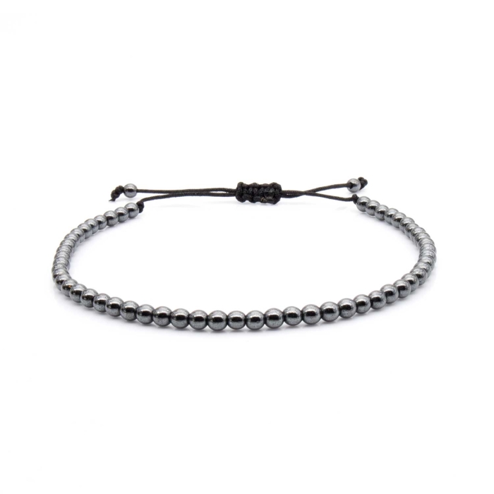 Bransoletka srebrna / grafitowa - koraliki z możliwością regulacji - kamienie naturalne hematyt
