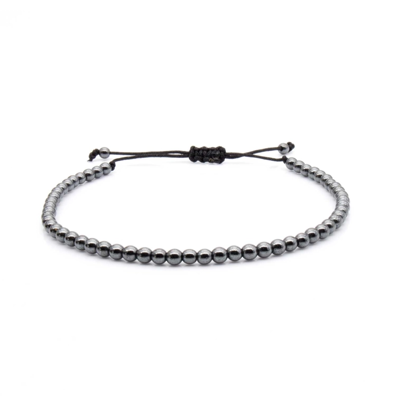 Bransoletka srebrna / grafitowa - koraliki z możliwością regulacji - kamienie naturalne hematyt