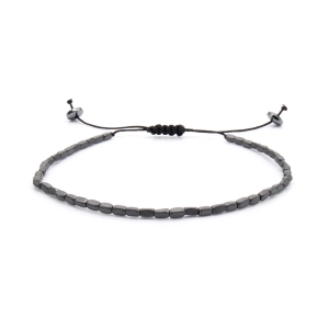 Bransoletka srebrna / grafitowa - koraliki z możliwością regulacji - kamienie naturalne hematyt