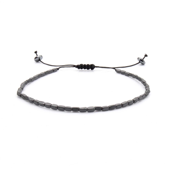 Bransoletka srebrna / grafitowa - koraliki z możliwością regulacji - kamienie naturalne hematyt